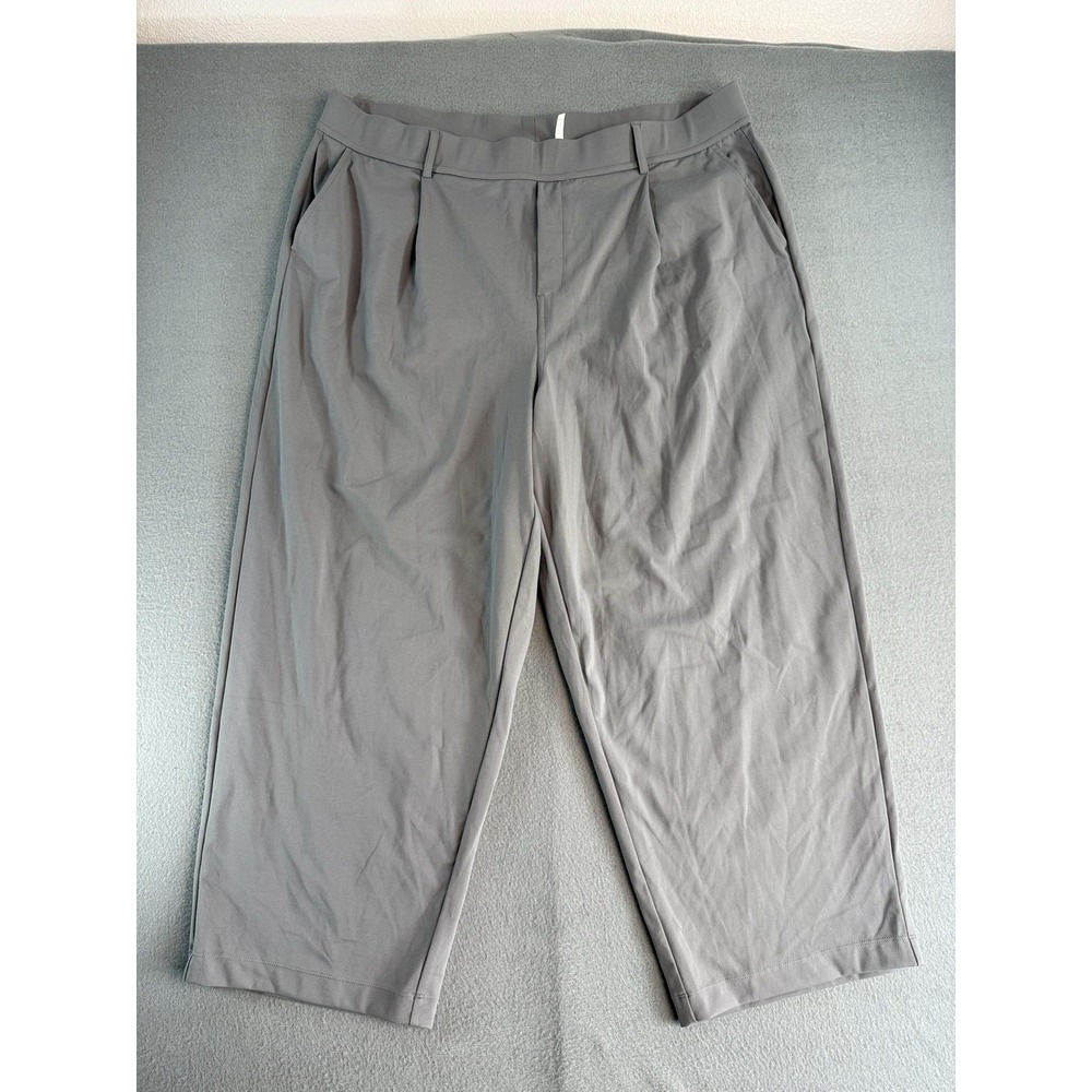 Halara Pants Womens 2X Gray Wide Leg Cropped Pull On Stretch Pockets Travel